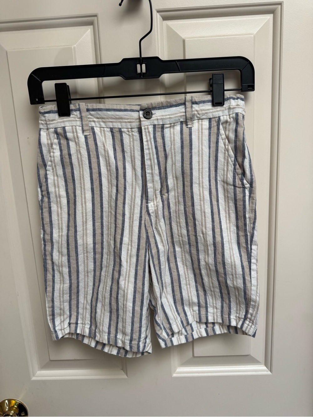Janie and Jack Blue and Cream Striped Linen Blend Shorts